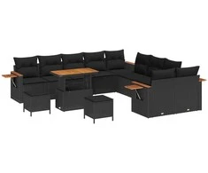 Sodo Sofų Rinkinys su pagalve 17 pcs Juoda poliratanas
