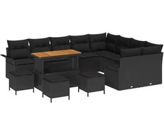 Lauko baldų komplektas Sodo Sofų Rinkinys su pagalve 13 pcs Juoda poliratanas