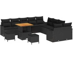 Sodo Sofų Rinkinys su pagalve su saugykla 13 pcs Juoda