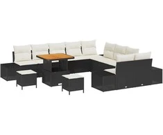 Sodo Sofų Rinkinys su pagalve 13 pcs Juoda Poli ratanas