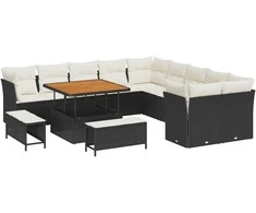 Sodo Sofų Rinkinys 13 pcs Juoda ir kreminė poliratanas