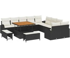 Sodo Sofų Rinkinys su pagalve 13 pcs Juoda ir kreminė