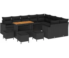 Lauko baldų komplektas Sodo Sofų Rinkinys 13 pcs Juoda poliratanas