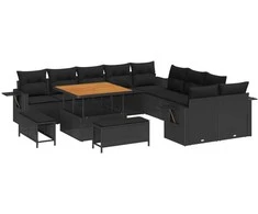 Lauko baldų komplektas Sodo Sofų Rinkinys su pagalve 13 pcs Juoda poliratanas