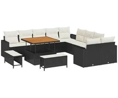Sodo Sofų Rinkinys 17 pcs Juoda ir kreminė poliratanas