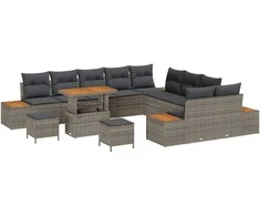 Sodo Sofų Rinkinys su pagalve 13 pcs Pilka Poli ratanas