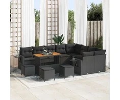 Lauko baldų komplektas Sodo Sofų Rinkinys 13 pcs Juoda poliratanas