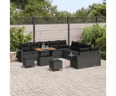 Lauko baldų komplektas Sodo Sofų Rinkinys su pagalve 13 pcs Juoda poliratanas