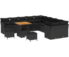 Sodo Sofų Rinkinys su pagalve 13 pcs Juoda poliratanas