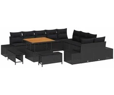 Lauko baldų komplektas Sodo Sofų Rinkinys su pagalve 13 pcs Juoda poliratanas