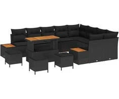 Lauko baldų komplektas Sodo Sofų Rinkinys 13 pcs Juoda poliratanas