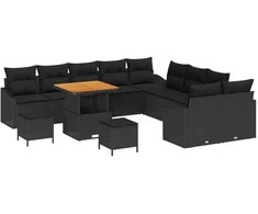 Sodo Sofų Rinkinys su pagalve 13 pcs Juoda Poli ratanas