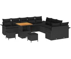 Lauko baldų komplektas Sodo Sofų Rinkinys su pagalve 13 pcs Juoda poliratanas