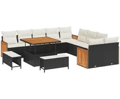 Sodo Sofų Rinkinys su pagalve 13 pcs Juoda ir kreminė