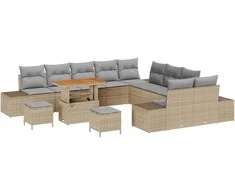 Sodo Sofų Rinkinys su pagalve 13 pcs Smėlio Poli ratanas