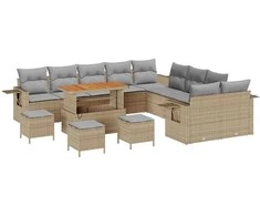 Lauko baldų komplektas Sodo Sofų Rinkinys 14 pcs Smėlio poliratanas