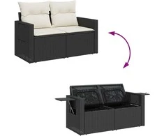 Lauko baldų komplektas Sodo Sofų Rinkinys su pagalve 14 pcs Juoda poliratanas