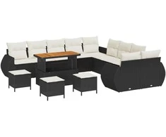 Sodo Sofų Rinkinys su pagalve 14 pcs Juoda ir kreminė