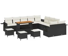 Lauko baldų komplektas Sodo Sofų Rinkinys 14 pcs Juoda poliratanas