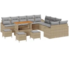 Sodo Sofų Rinkinys su pagalve 13 pcs Smėlio Poli ratanas