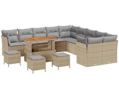 Sodo Sofų Rinkinys 14 pcs Bežinė ir šviesiai pilka poliratanas