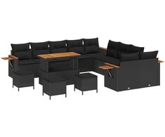 Sodo Sofų Rinkinys su pagalve 14 pcs Juoda
