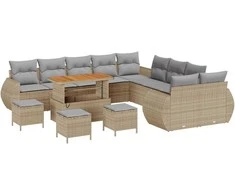 Sodo Sofų Rinkinys 14 pcs smėlio ir šviesiai pilkos spalvos