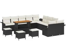Sodo Sofų Rinkinys su pagalve 14 pcs Juoda ir kreminė