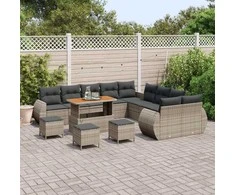 Lauko baldų komplektas Sodo Sofų Rinkinys 14 pcs Pilka poliratanas