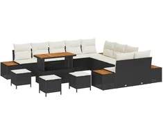 Lauko baldų komplektas Sodo Sofų Rinkinys 14 pcs Juoda poliratanas