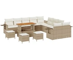 Lauko baldų komplektas Sodo Sofų Rinkinys 14 pcs Smėlio poliratanas