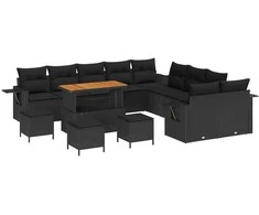 Lauko baldų komplektas Sodo Sofų Rinkinys su pagalve 14 pcs Juoda poliratanas