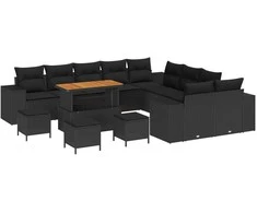 Sodo Sofų Rinkinys su pagalve 14 pcs Juoda poliratanas