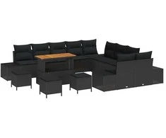 Lauko baldų komplektas Sodo Sofų Rinkinys su pagalve 14 pcs Juoda poliratanas