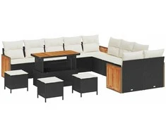 Sodo Sofų Rinkinys su pagalve 14 pcs Juoda ir kreminė