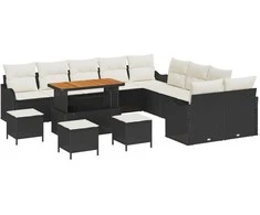 Lauko baldų komplektas Sodo Sofų Rinkinys 14 pcs Juoda poliratanas
