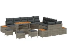 Lauko baldų komplektas Sodo Sofų Rinkinys 14 pcs Pilka poliratanas