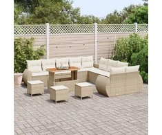 Lauko baldų komplektas Sodo Sofų Rinkinys 14 pcs Smėlio poliratanas