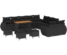 Sodo Sofų Rinkinys su pagalve su saugykla 14 pcs Juoda