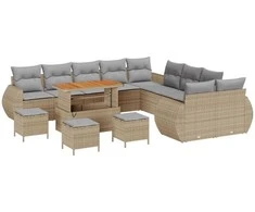 Lauko baldų komplektas Sodo Sofų Rinkinys 14 pcs Smėlio poliratanas
