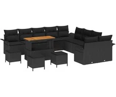 Lauko baldų komplektas Sodo Sofų Rinkinys su pagalve 14 pcs Juoda poliratanas