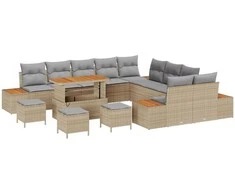 Lauko baldų komplektas Sodo Sofų Rinkinys 14 pcs Smėlio poliratanas