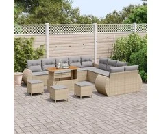Lauko baldų komplektas Sodo Sofų Rinkinys 14 pcs Smėlio poliratanas