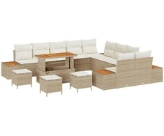 Lauko baldų komplektas Sodo Sofų Rinkinys 14 pcs Smėlio poliratanas