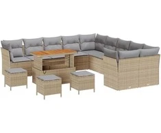 Lauko baldų komplektas Sodo Sofų Rinkinys 14 pcs Smėlio poliratanas