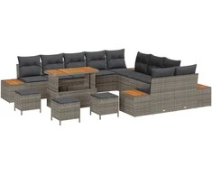Sodo Sofų Rinkinys su pagalve 14 pcs Pilka Poli ratanas