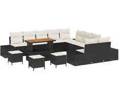 Sodo Sofų Rinkinys su pagalve 14 pcs Juoda Poli ratanas