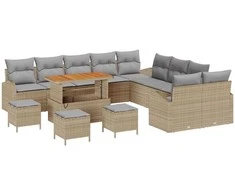 Lauko baldų komplektas Sodo Sofų Rinkinys su pagalve 14 pcs Smėlio poliratanas