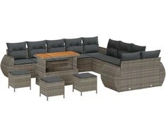 Sodo Sofų Rinkinys su pagalve su saugykla 14 pcs Pilka