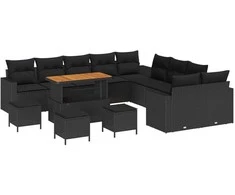 Lauko baldų komplektas Sodo Sofų Rinkinys 14 pcs Juoda poliratanas